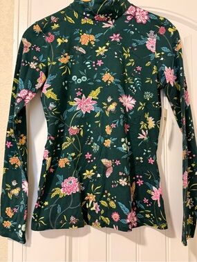 Anthropologie Maeve Hailey Floral Turtleneck Top NWT Small Green Butterfly Print